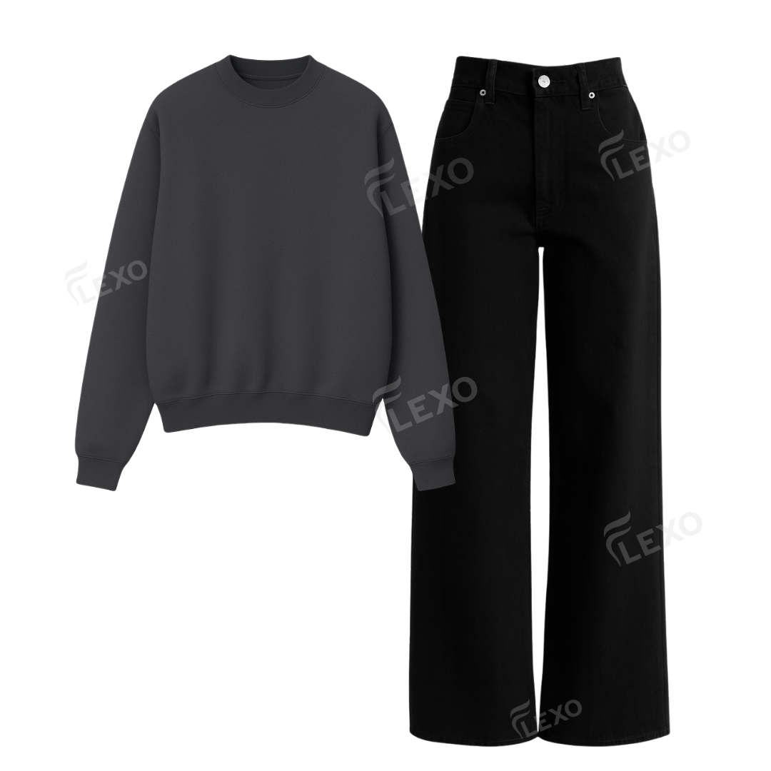 Black Baggy Jeans With Oversized Sweatshirt Secondary image