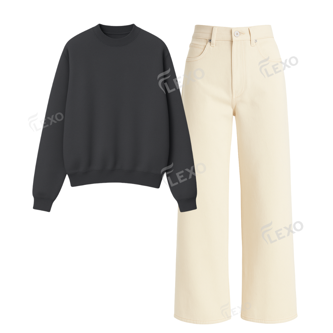 Beige Baggy Jeans With Oversized Sweatshirt Secondary image