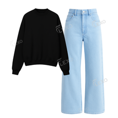 Ice Blue Baggy Jeans With Oversized Sweatshirt