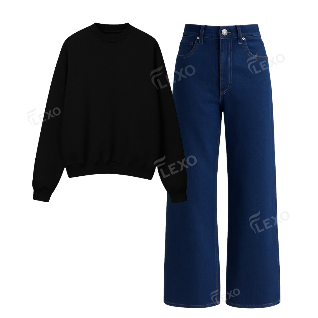 Dark Blue Baggy Jeans With Oversized Sweatshirt