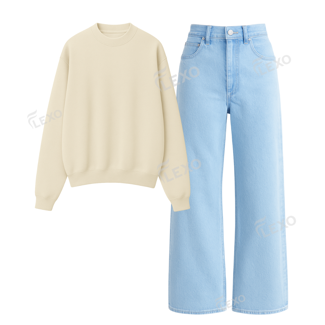Ice Blue Baggy Jeans With Oversized Sweatshirt Secondary image