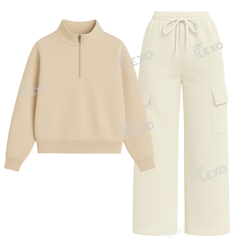 Straight Leg Cargo With Oversized Mockneck Sweatshirt