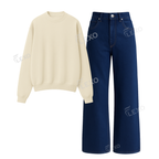 Dark Blue Baggy Jeans With Oversized Sweatshirt