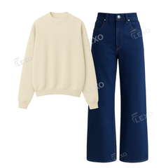 Dark Blue Baggy Jeans With Oversized Sweatshirt