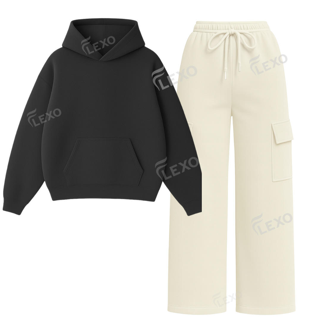Cream Straight Leg Cargo With Oversized Hoodie