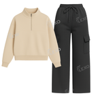 Straight Leg Cargo With Oversized Mockneck Sweatshirt