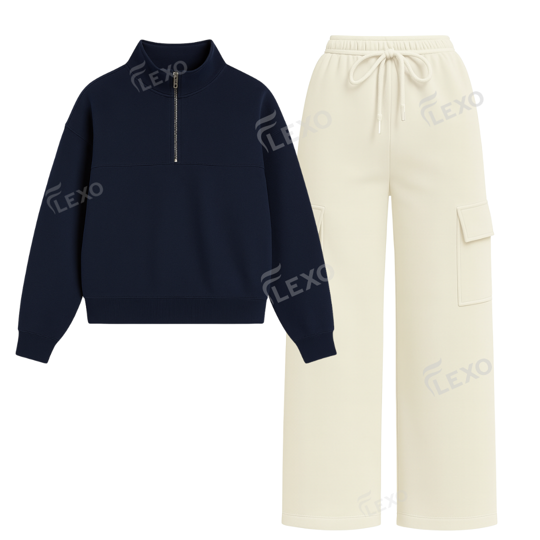 Cream Straight Leg Cargo With Oversized Mockneck Sweatshirt Secondary image