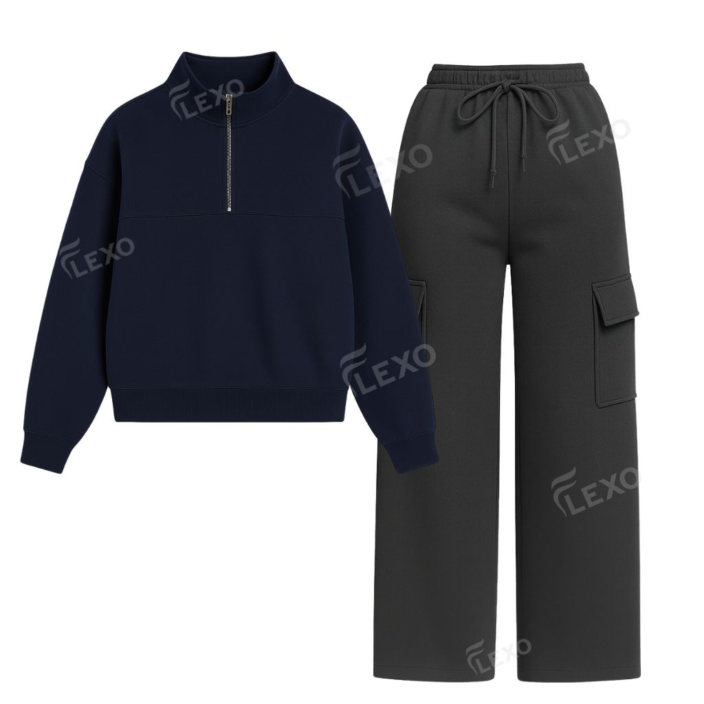 Straight Leg Cargo With Oversized Mockneck Sweatshirt