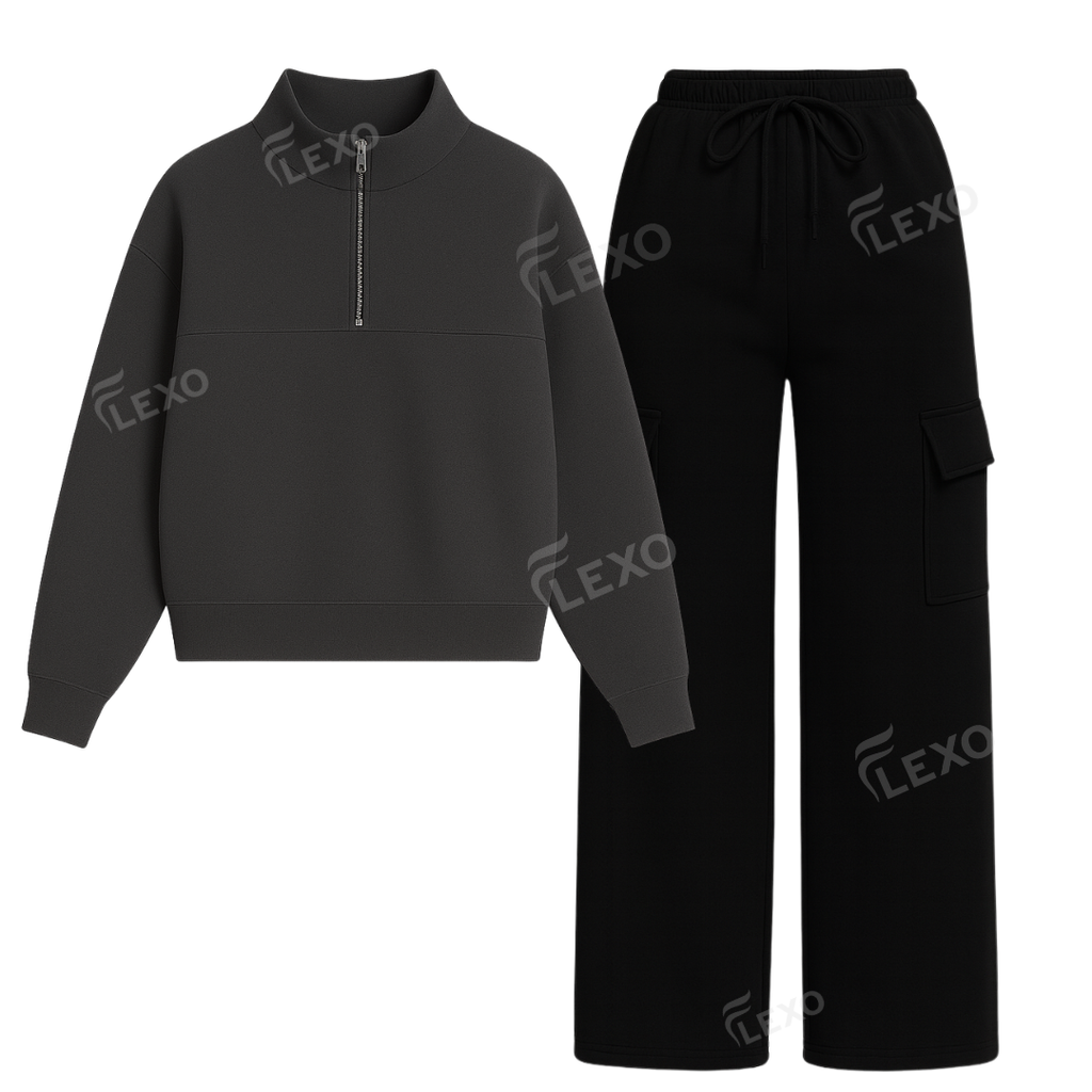 Straight Leg Cargo With Oversized Mockneck Sweatshirt