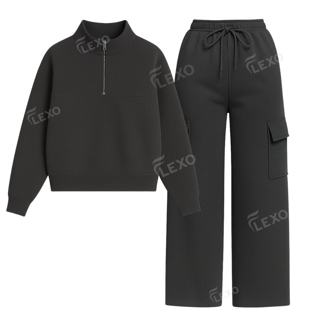 Straight Leg Cargo With Oversized Mockneck Sweatshirt