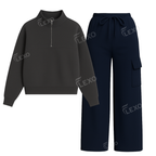 Straight Leg Cargo With Oversized Mockneck Sweatshirt