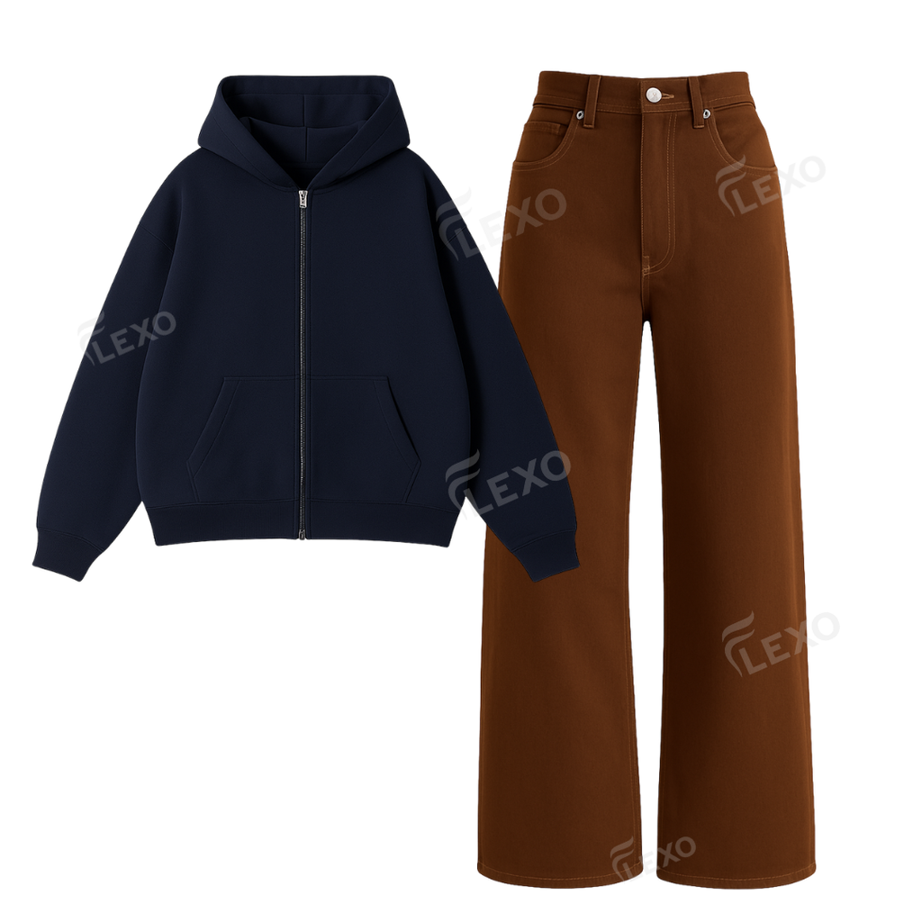 Brown Baggy Jeans With Oversized Zipper