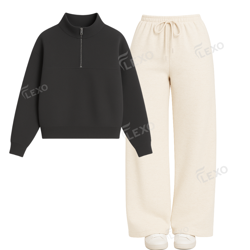 Straight Leg Trouser With Oversized Mockneck Sweatshirt