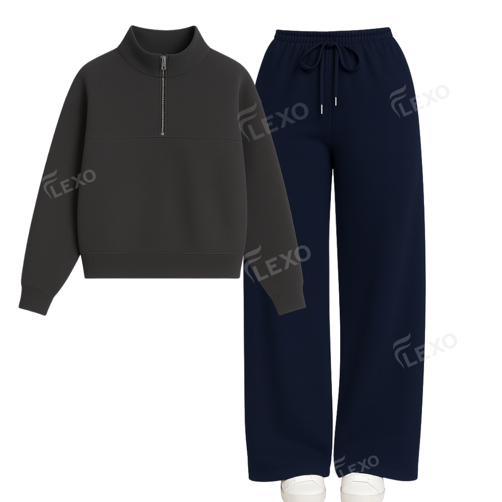 Straight Leg Trouser With Oversized Mockneck Sweatshirt