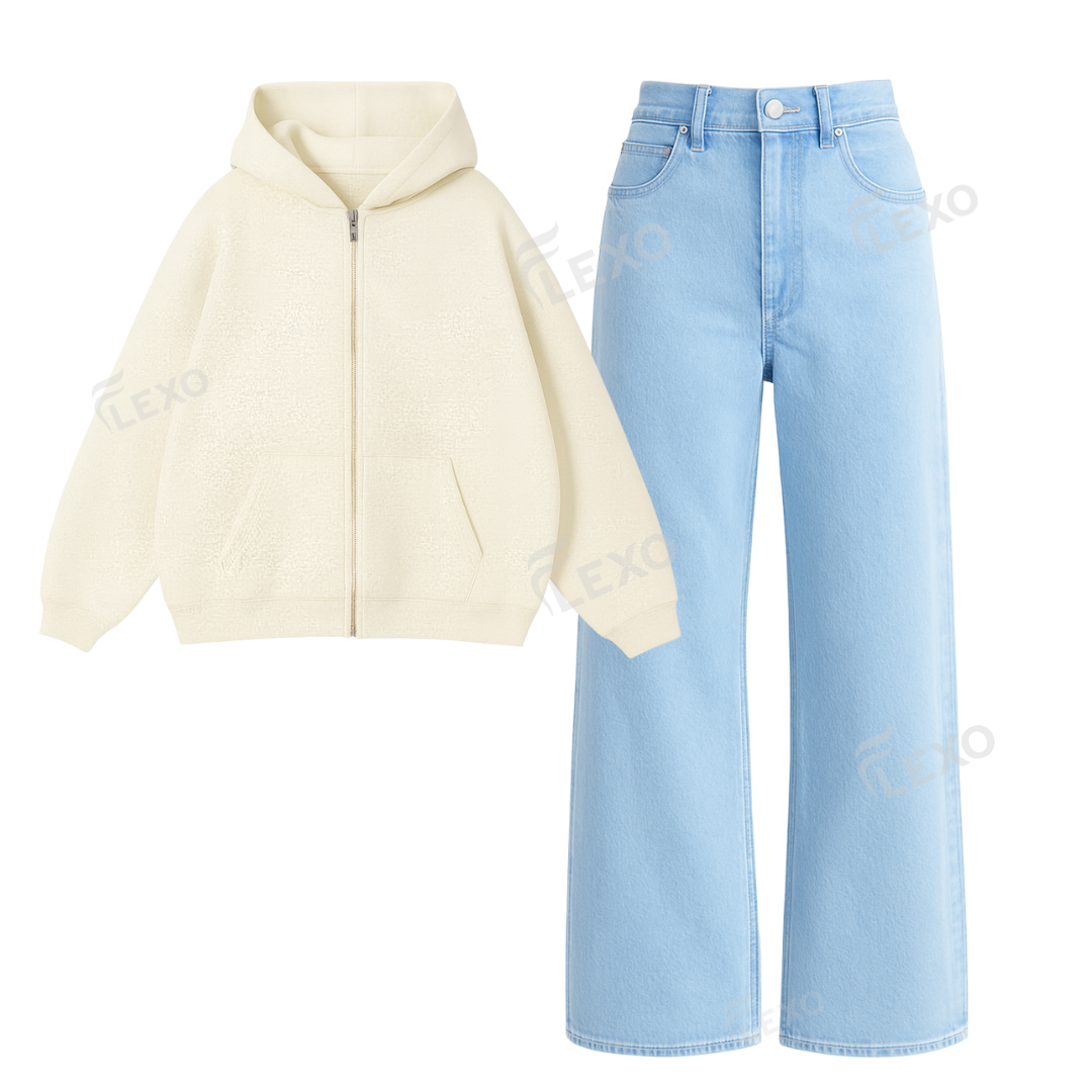 Ice blue Baggy Jeans With Oversized Zipper
