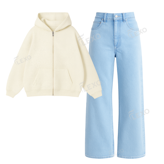 Ice blue Baggy Jeans With Oversized Zipper