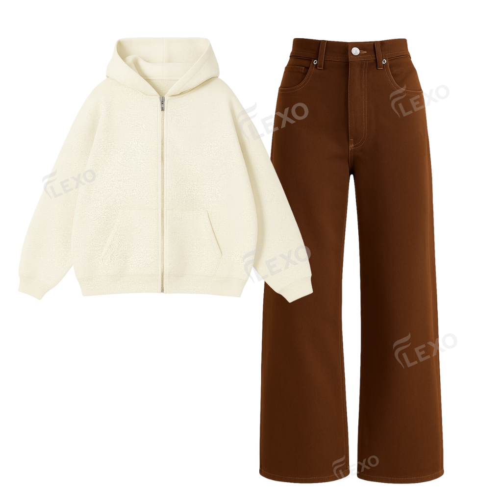 Brown Baggy Jeans With Oversized Zipper