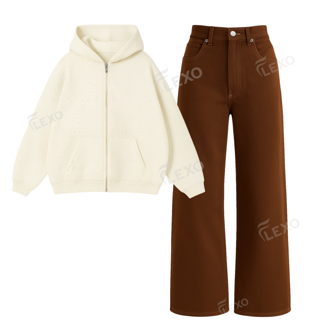 Brown Baggy Jeans With Oversized Zipper