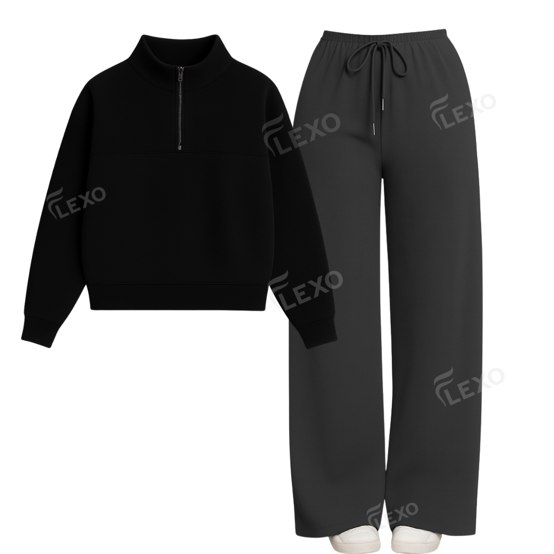 Straight Leg Trouser With Oversized Mockneck Sweatshirt