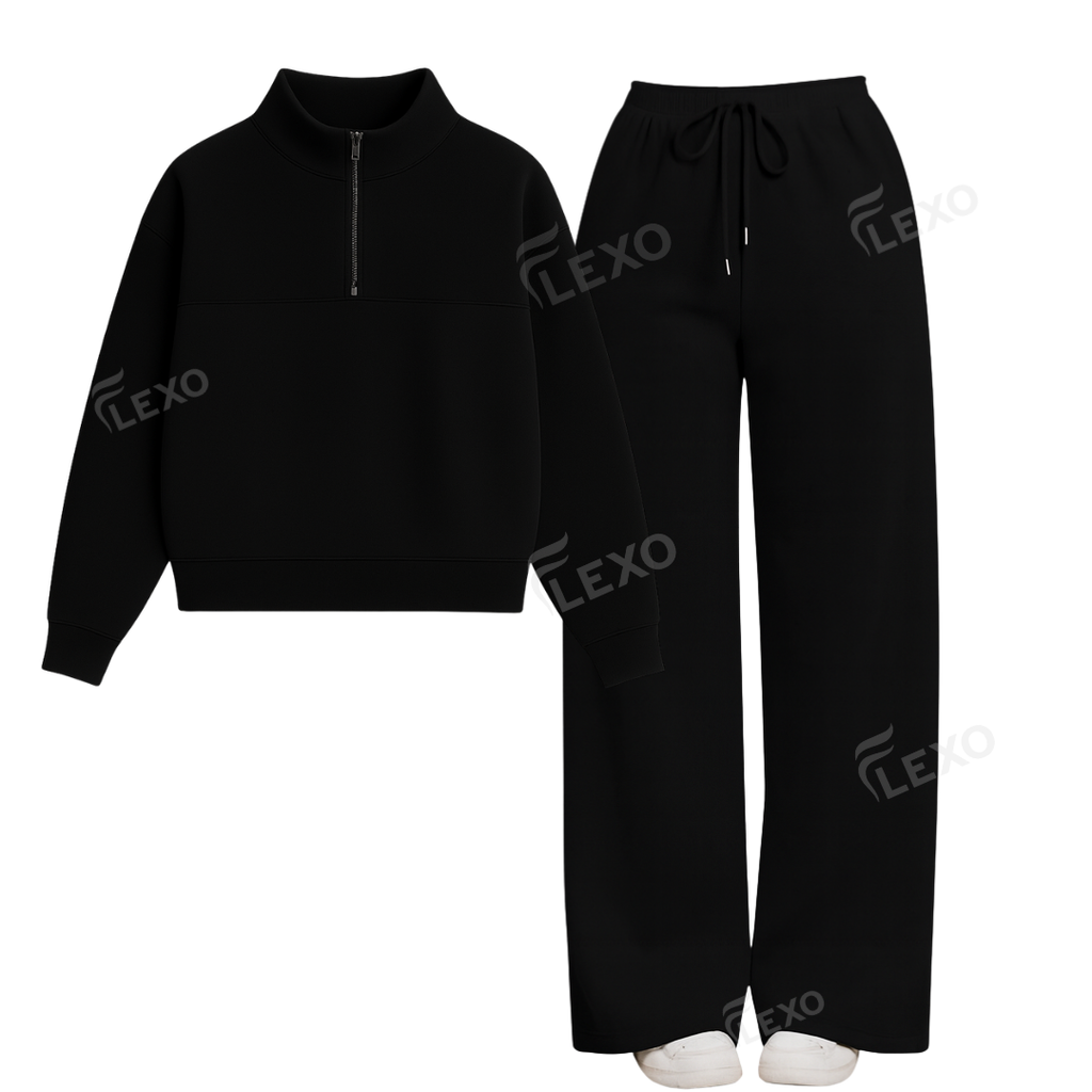 Straight Leg Trouser With Oversized Mockneck Sweatshirt