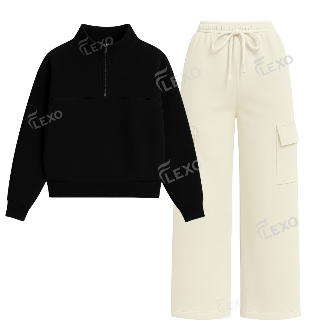 Straight Leg Cargo With Oversized Mockneck Sweatshirt