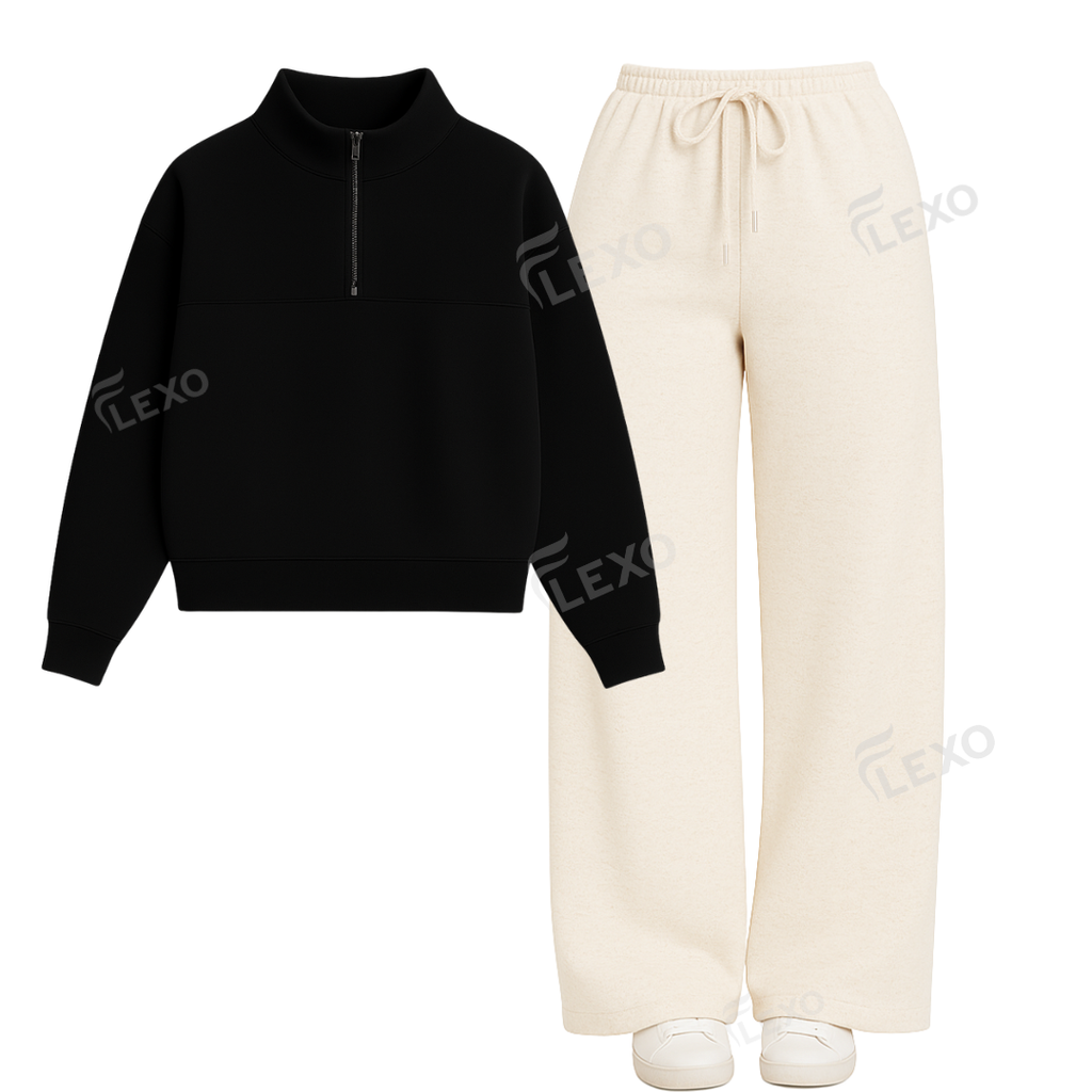 Straight Leg Trouser With Oversized Mockneck Sweatshirt