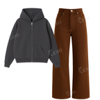 Brown Baggy Jeans With Oversized Zipper