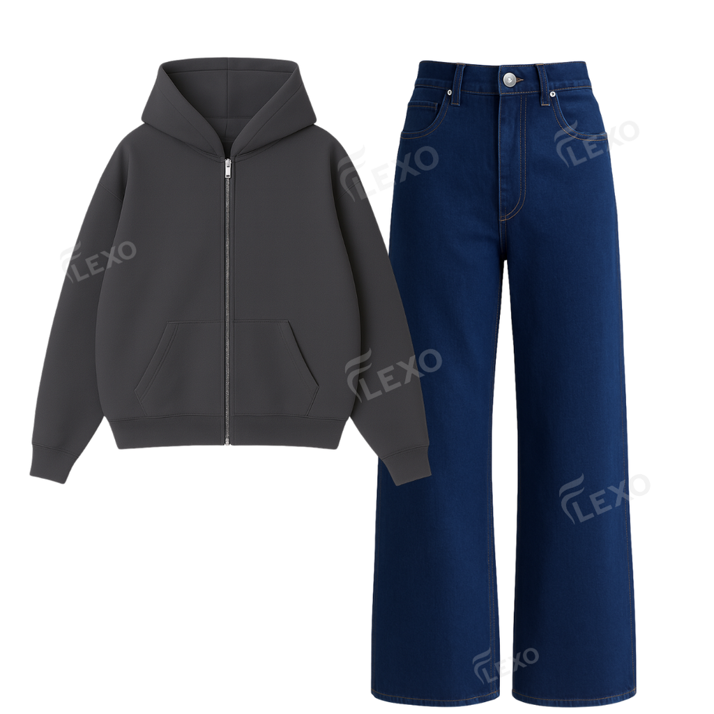 Dark blue Baggy Jeans With Oversized Zipper