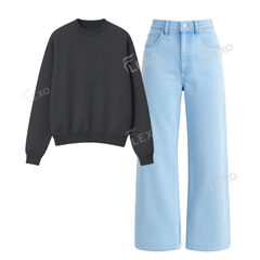 Ice Blue Baggy Jeans With Oversized Sweatshirt