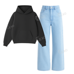 Ice Blue Baggy Jeans With Oversized Hoodie