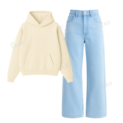 Ice Blue Baggy Jeans With Oversized Hoodie