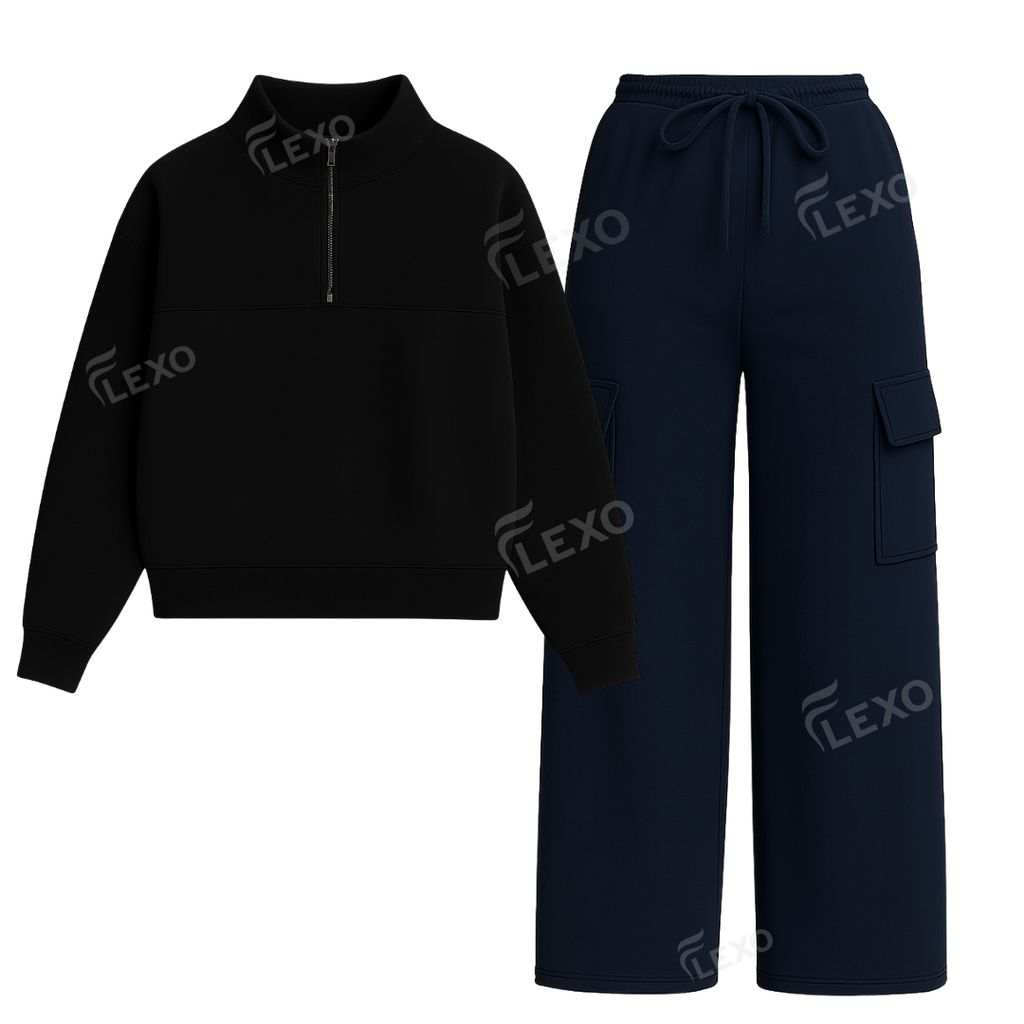 Straight Leg Cargo With Oversized Mockneck Sweatshirt