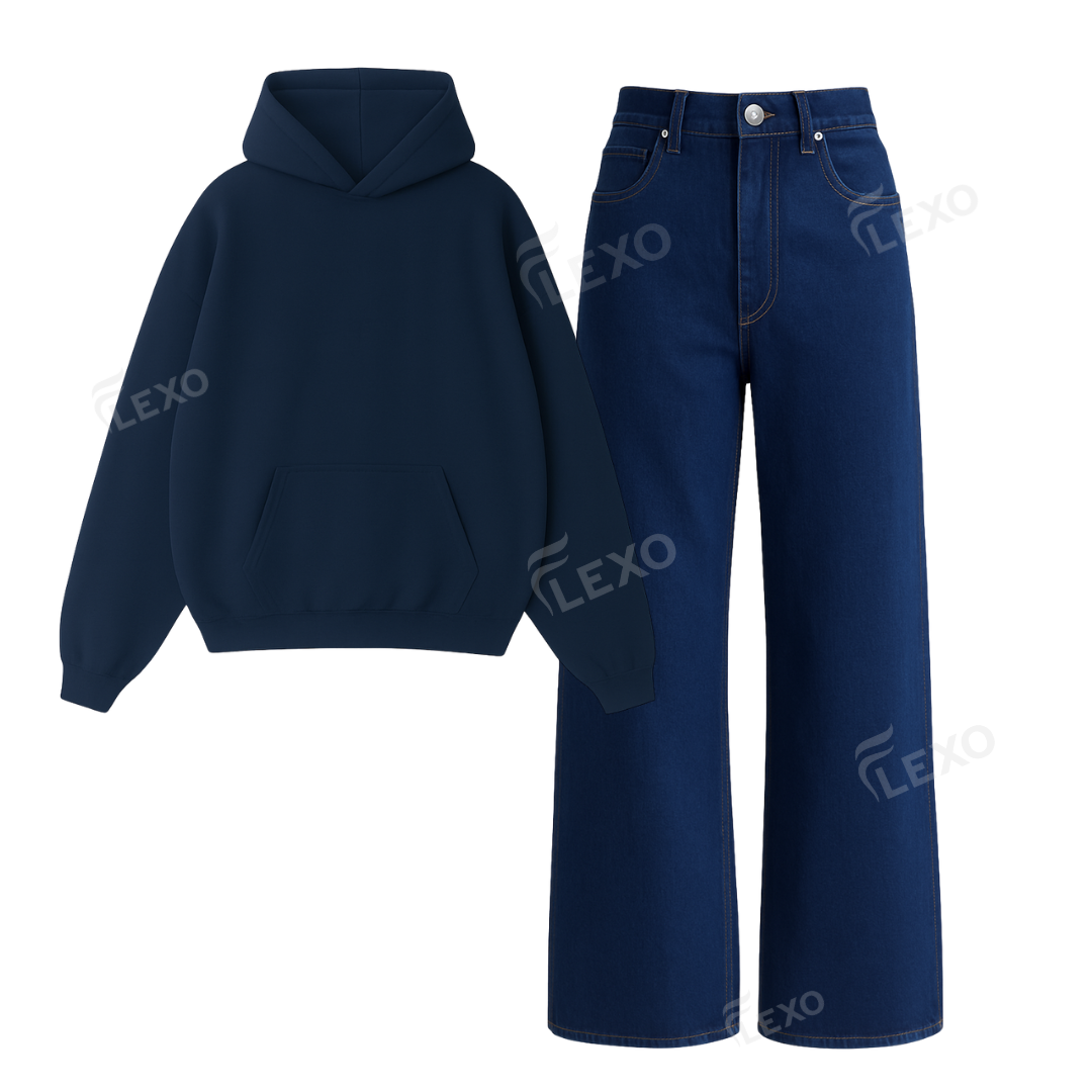 Dark blue Baggy Jeans With Oversized Hoodie