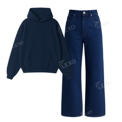 Dark blue Baggy Jeans With Oversized Hoodie