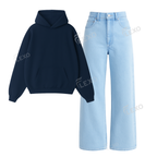 Ice Blue Baggy Jeans With Oversized Hoodie