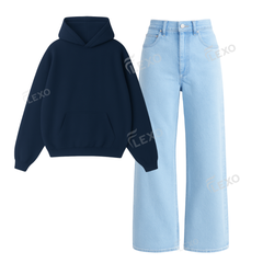 Ice Blue Baggy Jeans With Oversized Hoodie