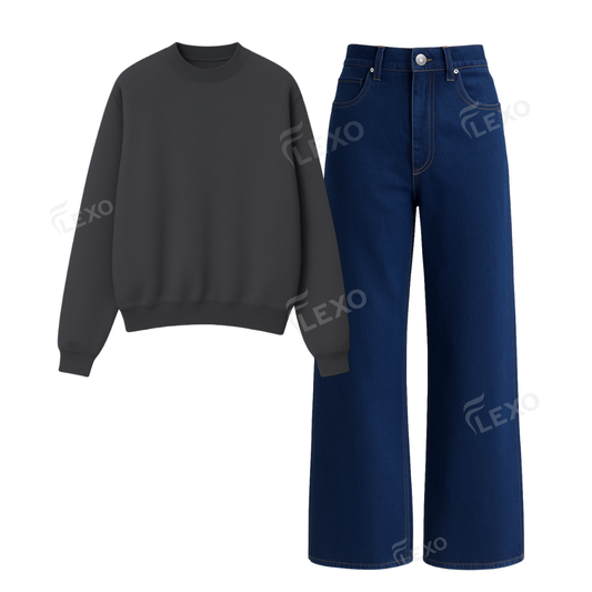 Dark Blue Baggy Jeans With Oversized Sweatshirt