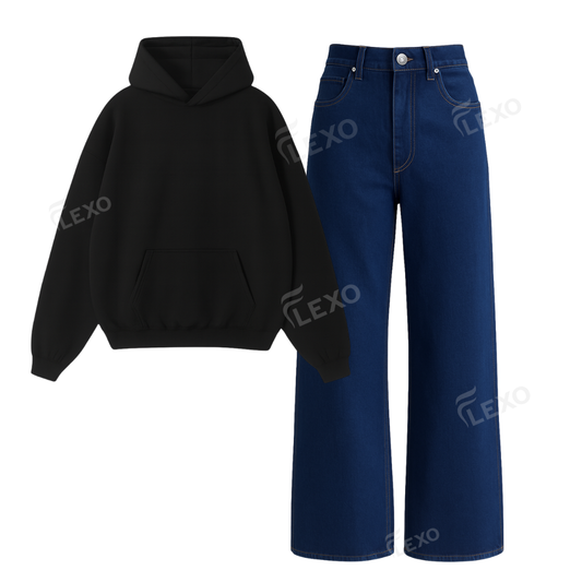 Dark blue Baggy Jeans With Oversized Hoodie