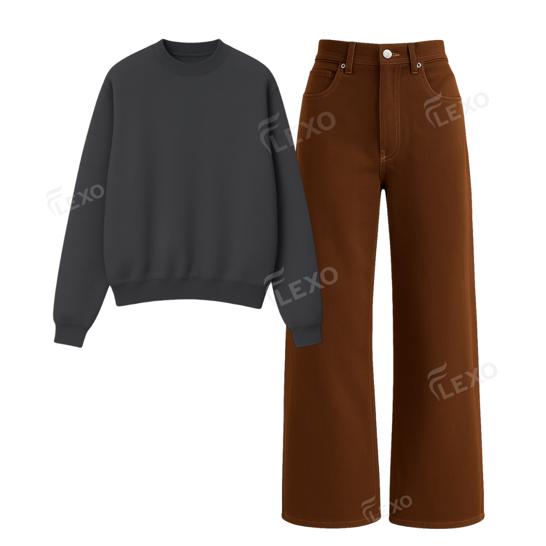 Brown Baggy Jeans With Oversized Sweatshirt Main image