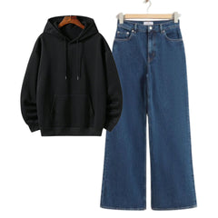 Black Hoodie With Dark Blue Baggy Jeans
