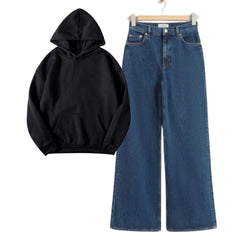 Black Hoodie With Dark  Blue Baggy Jeans
