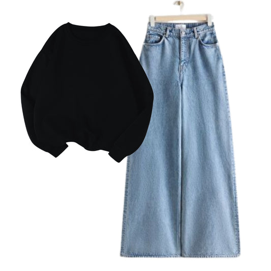 Ice Blue Baggy Jeans with Black Sweatshirts
